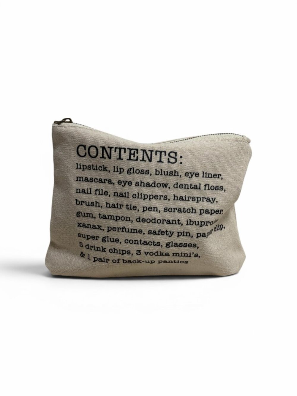 CONTENTS Canvas Zip Closure Graphic Cosmetics Bag NWOT